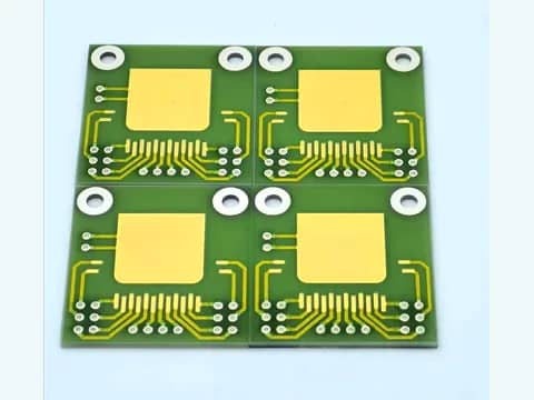 View 4: Four AlN thick film PCB pieces arranged for visible form comparison