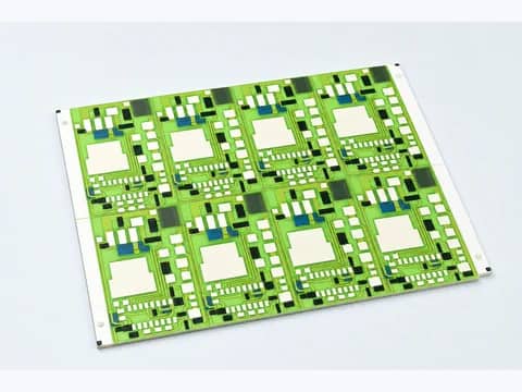 View 1: Alumina thick film PCB panel showing eight repeated printed circuit positions