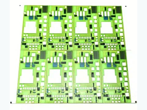 View 2: Top alumina thick film PCB panel view showing repeated routing and terminal geometry