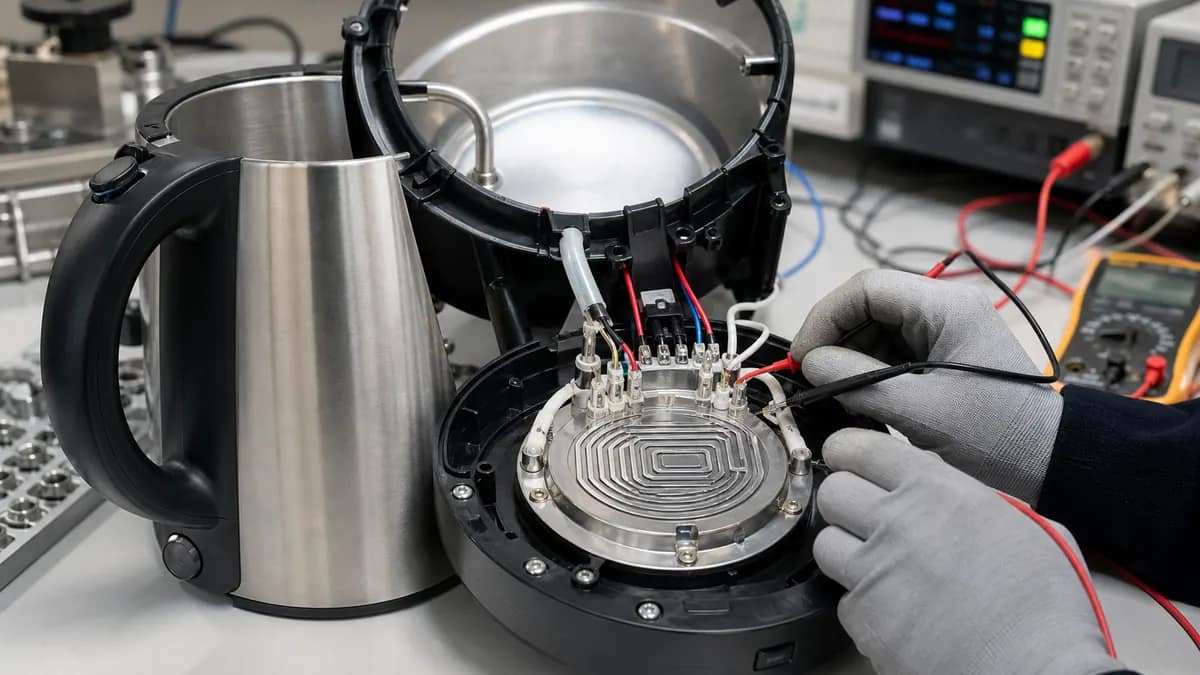 Application illustration of a round thick film heater plate used in an instant electric kettle