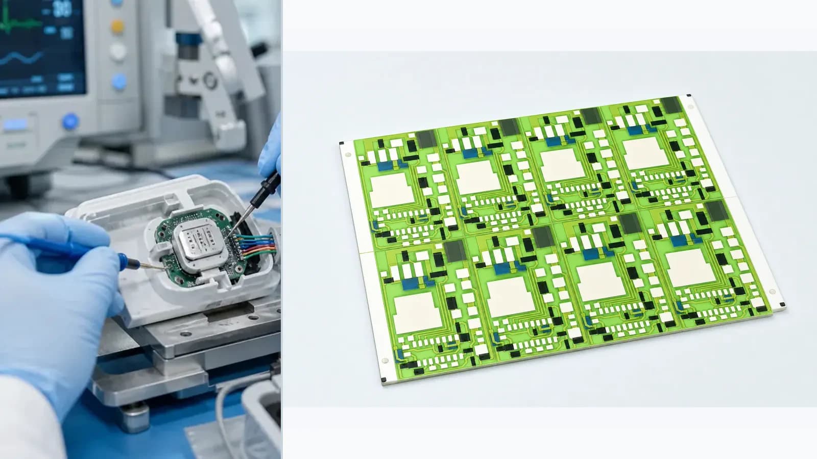 Composite view of cataloged light-green glazed ceramic heater or circuit products paired with representative laboratory or medical-instrument context for Medical Instrument Ceramic Circuit Integration