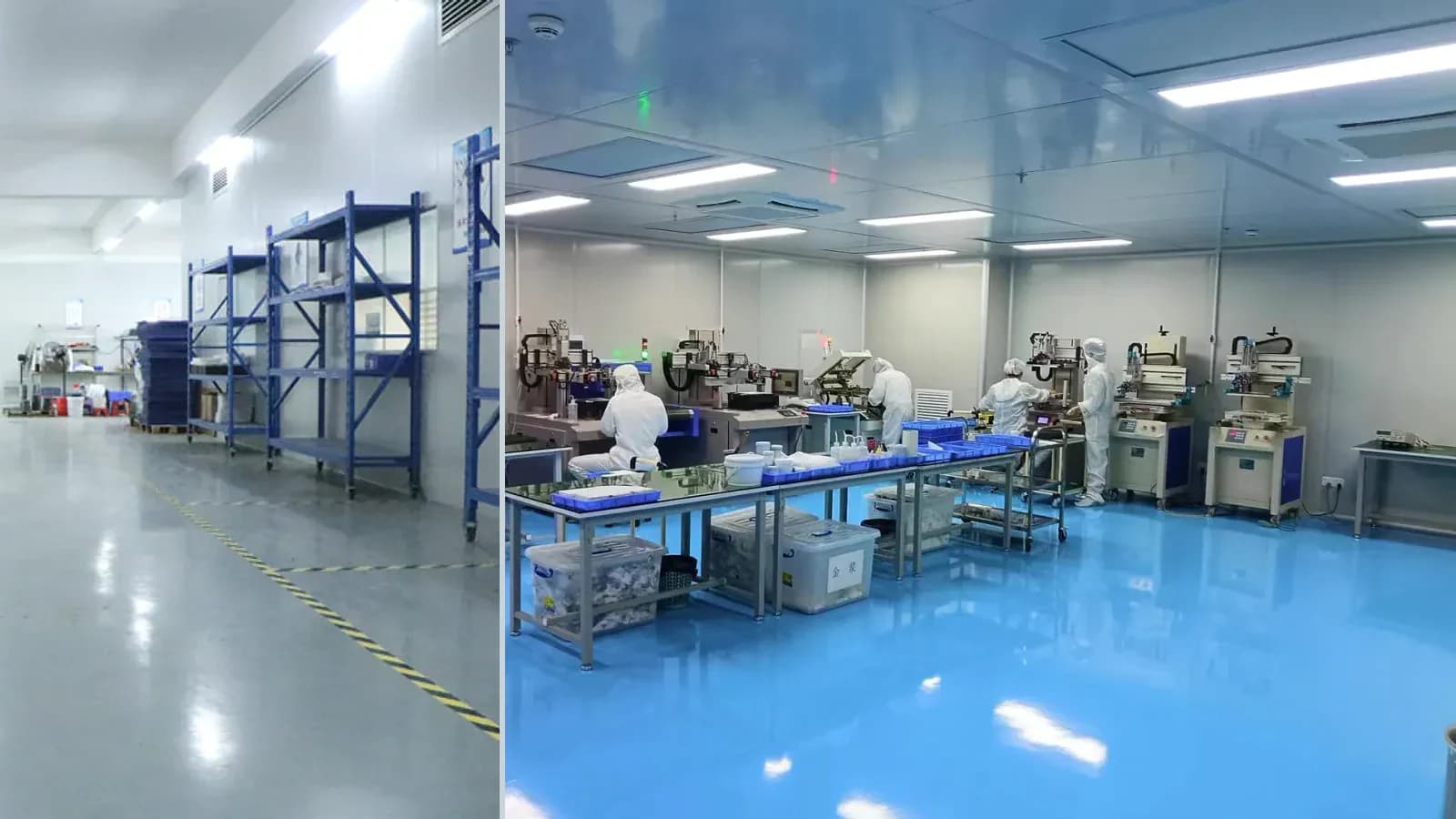Composite view of material handling, screen-printing equipment, and workshop preparation context for Thick Film Artwork, Screen, and Stencil Preparation