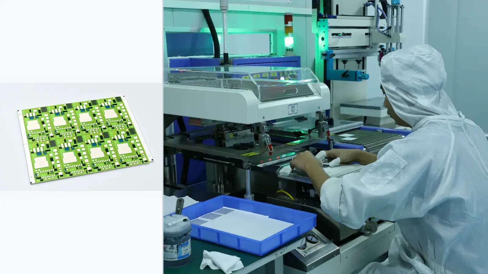 Composite view of real thick-film printing and thermal-processing environments paired with cataloged glazed ceramic circuits or resistor products for Thick Film Printing and Registration Control