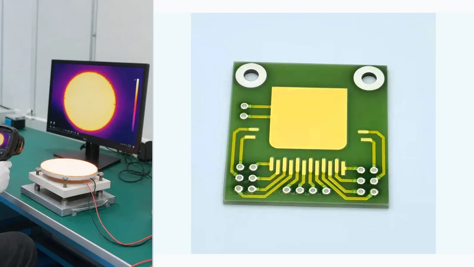 Composite view of cataloged ceramic circuit, via, resistor-array, or voltage-divider products paired with separate inspection context for AlN Power-Electronics Thermal Circuit Engineering Review