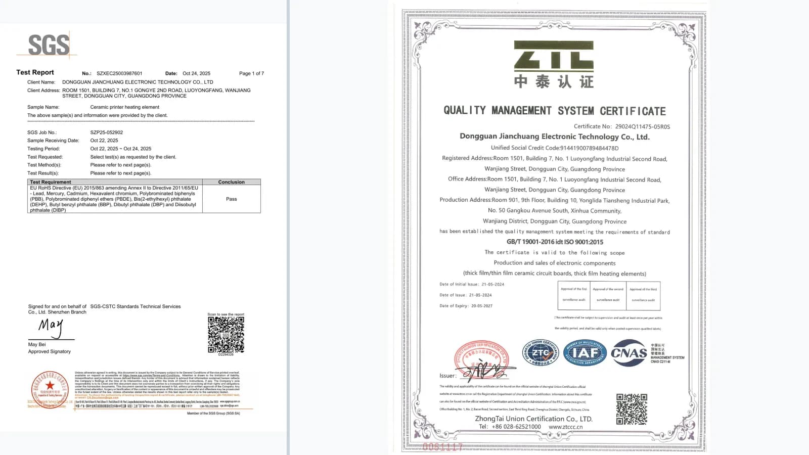 Composite view of company-source quality, document, factory, process, inspection, and metrology records for Certifications and Reports