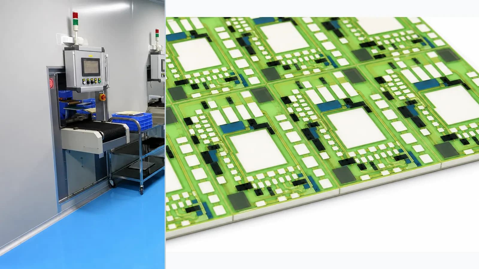 Composite view of real thick-film printing and thermal-processing environments paired with cataloged glazed ceramic circuits or resistor products for Thick Film Dielectric and Overglaze Processing