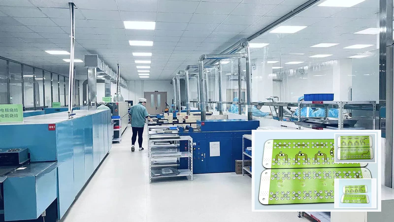 Composite view of production, packing, material handling, product review, and optical inspection records from separate source photographs for Prototype-to-Batch Process Transfer