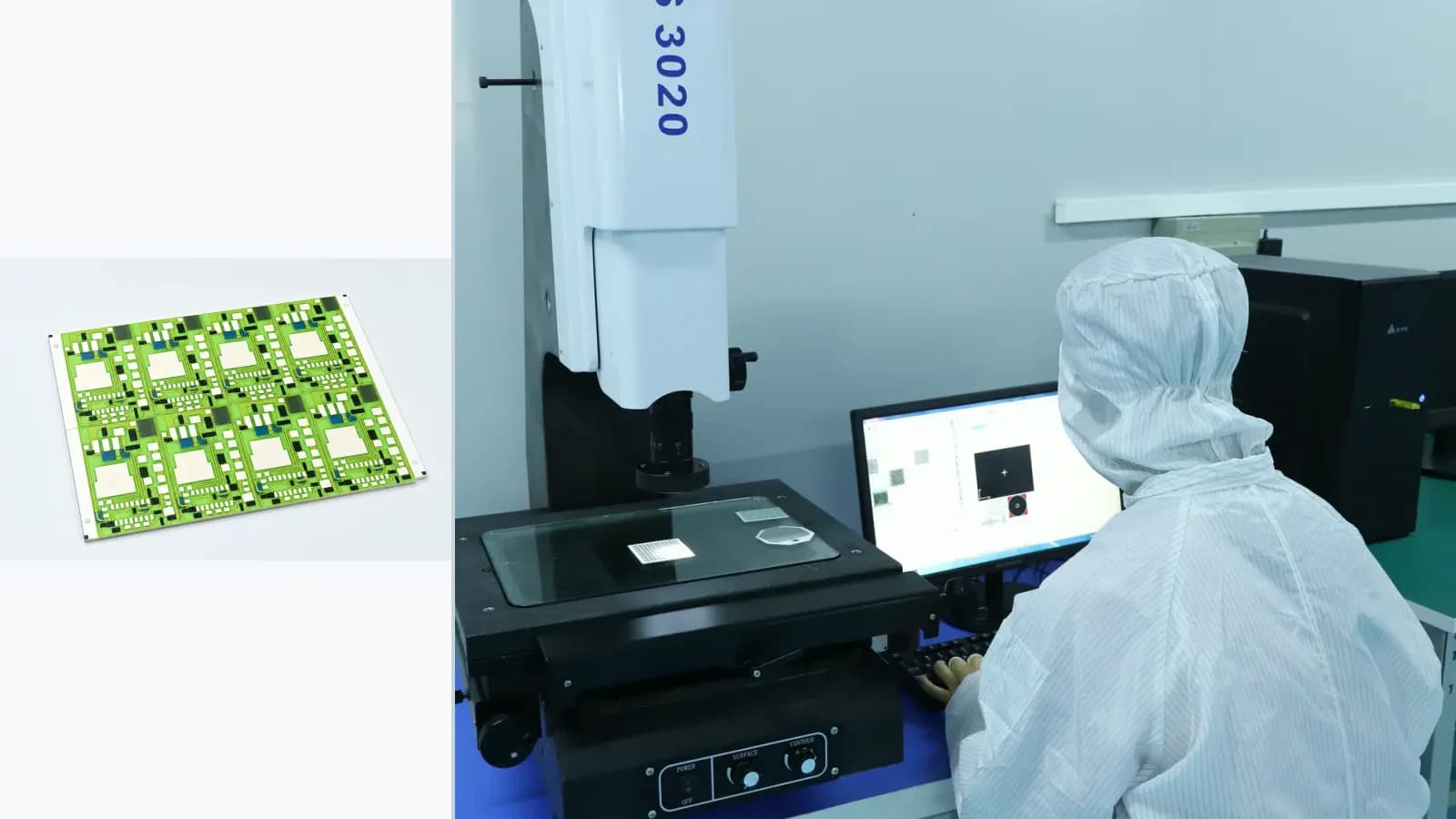 Composite view of production, packing, material handling, product review, and optical inspection records from separate source photographs for Engineering Change Control for Custom Thick Film Products