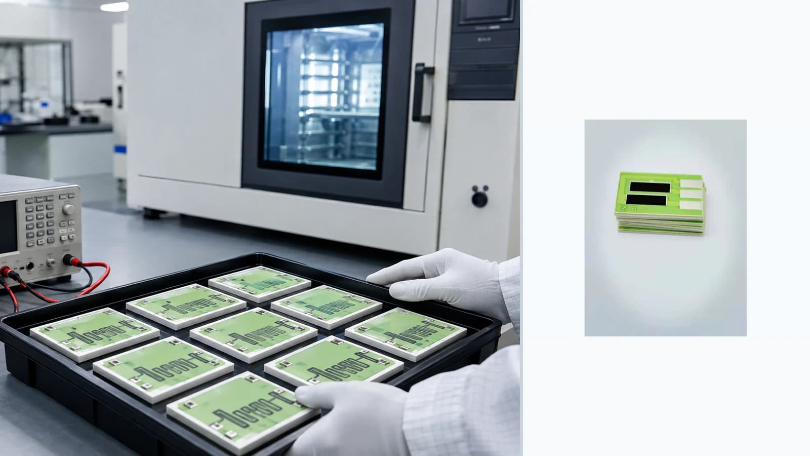 Composite view of heater products and thermal or environmental reliability context with clearly visible glazed ceramic resistor structures for Electrochemical Migration Testing