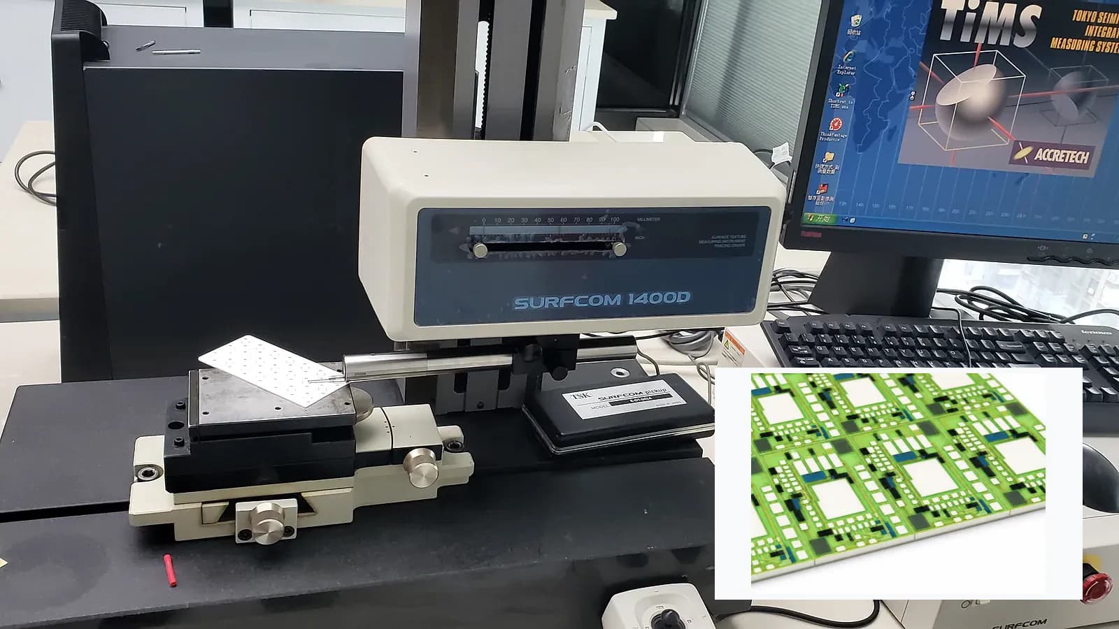 Composite view of surface measurement, optical inspection, document reference, packing, and product-detail context from separate records for Surface Profilometry for Thick Film Layers
