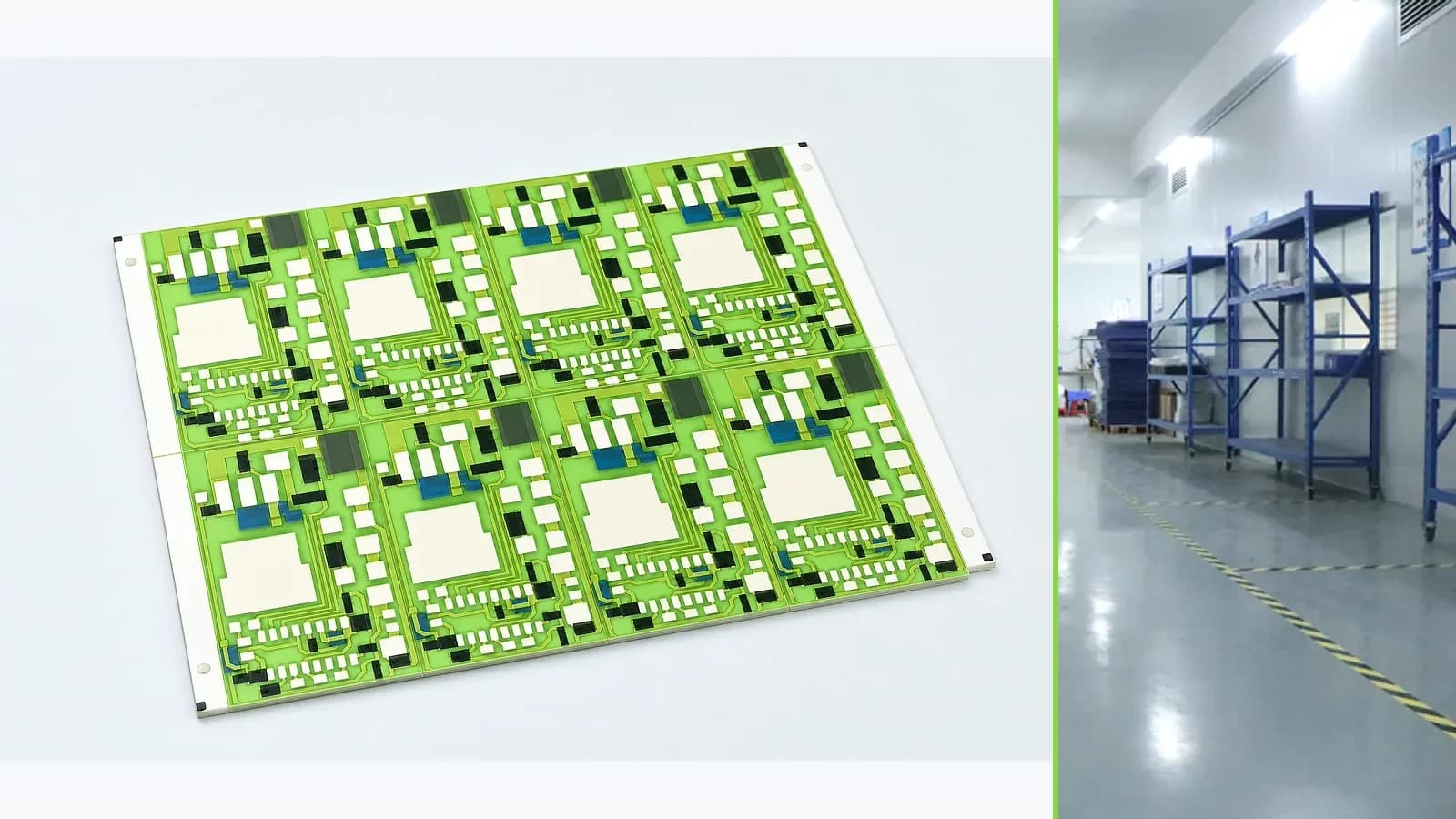 Real glazed thick film circuit panel paired with a separate company controlled-material storage photograph