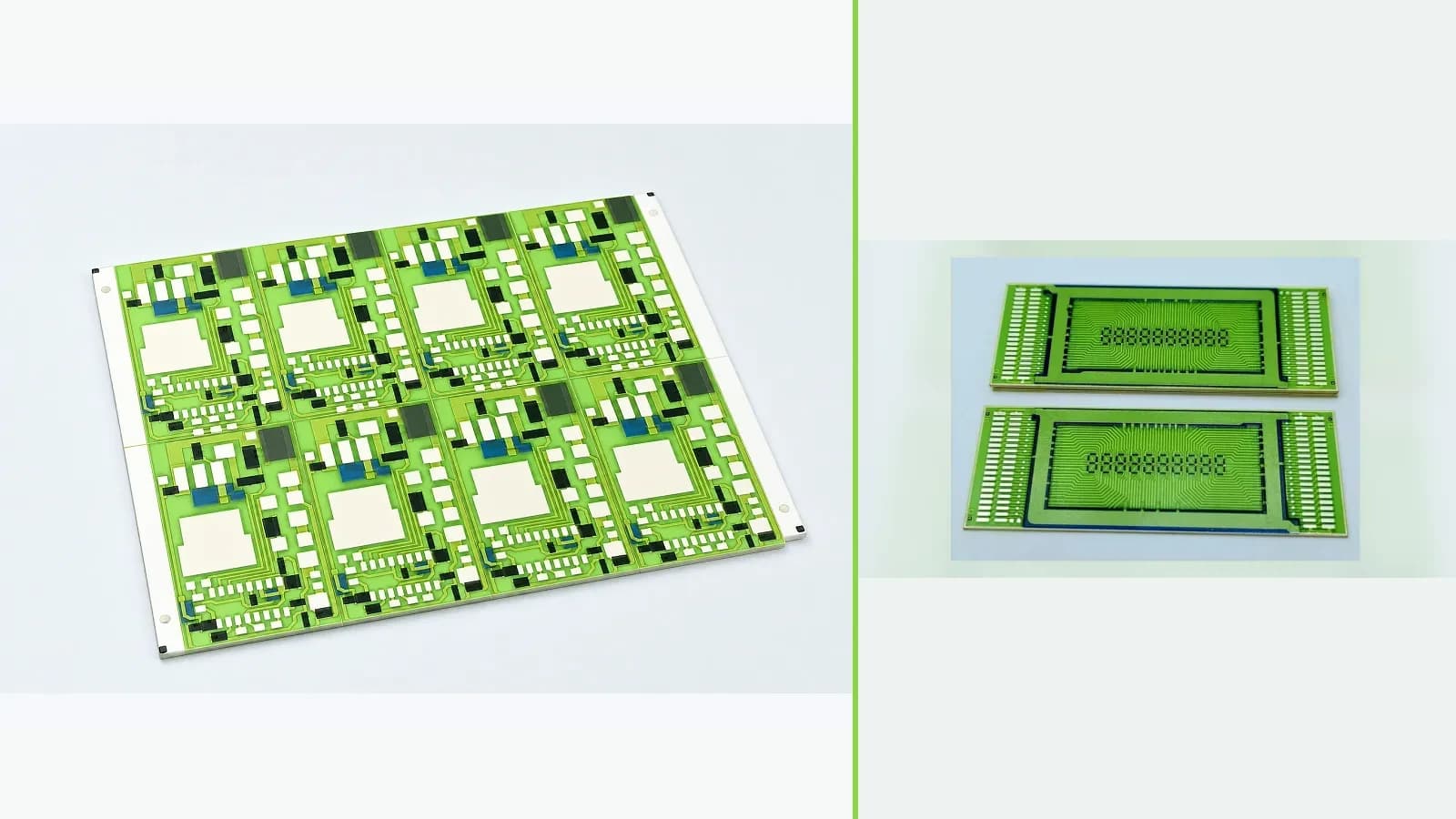 Real glazed thick film ceramic circuit products shown together for a technology-route review