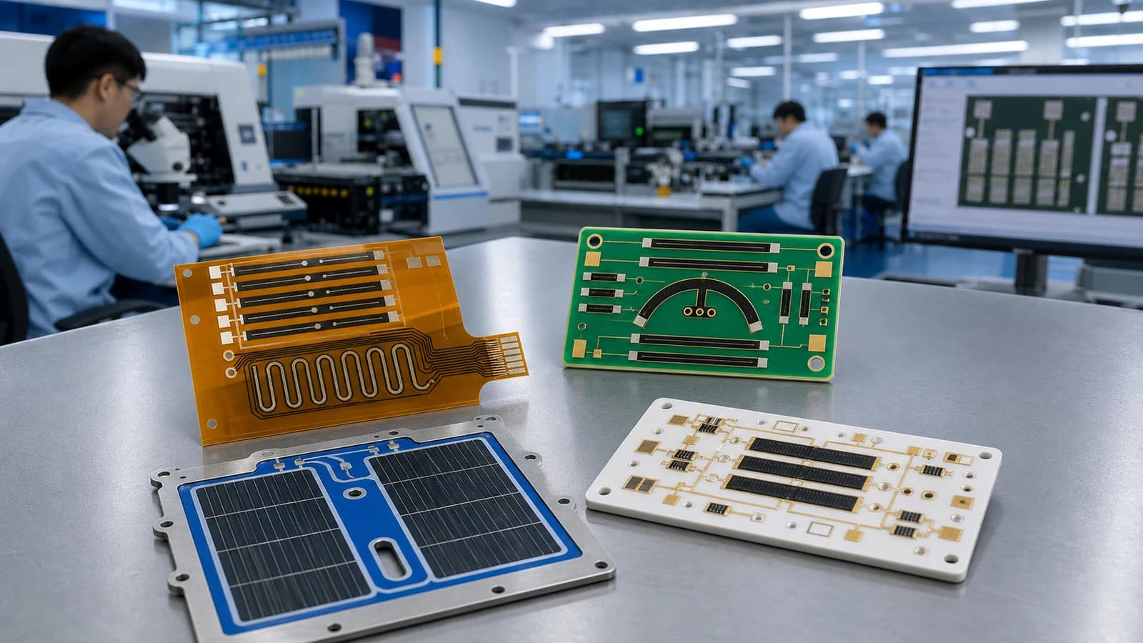 Thick film flexible circuit, sensor board, heater plate, and ceramic hybrid circuit in an electronics engineering environment