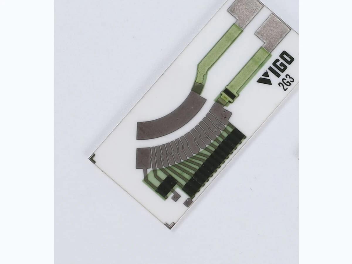 Verified complete automotive fuel gauge resistor card with arc track, conductor paths, and terminal pads