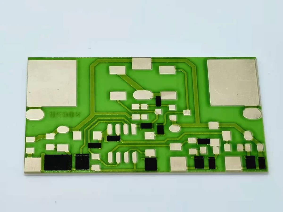 Controlled detail crop of a verified thick film resistor array showing printed elements, conductor routing, and terminal regions