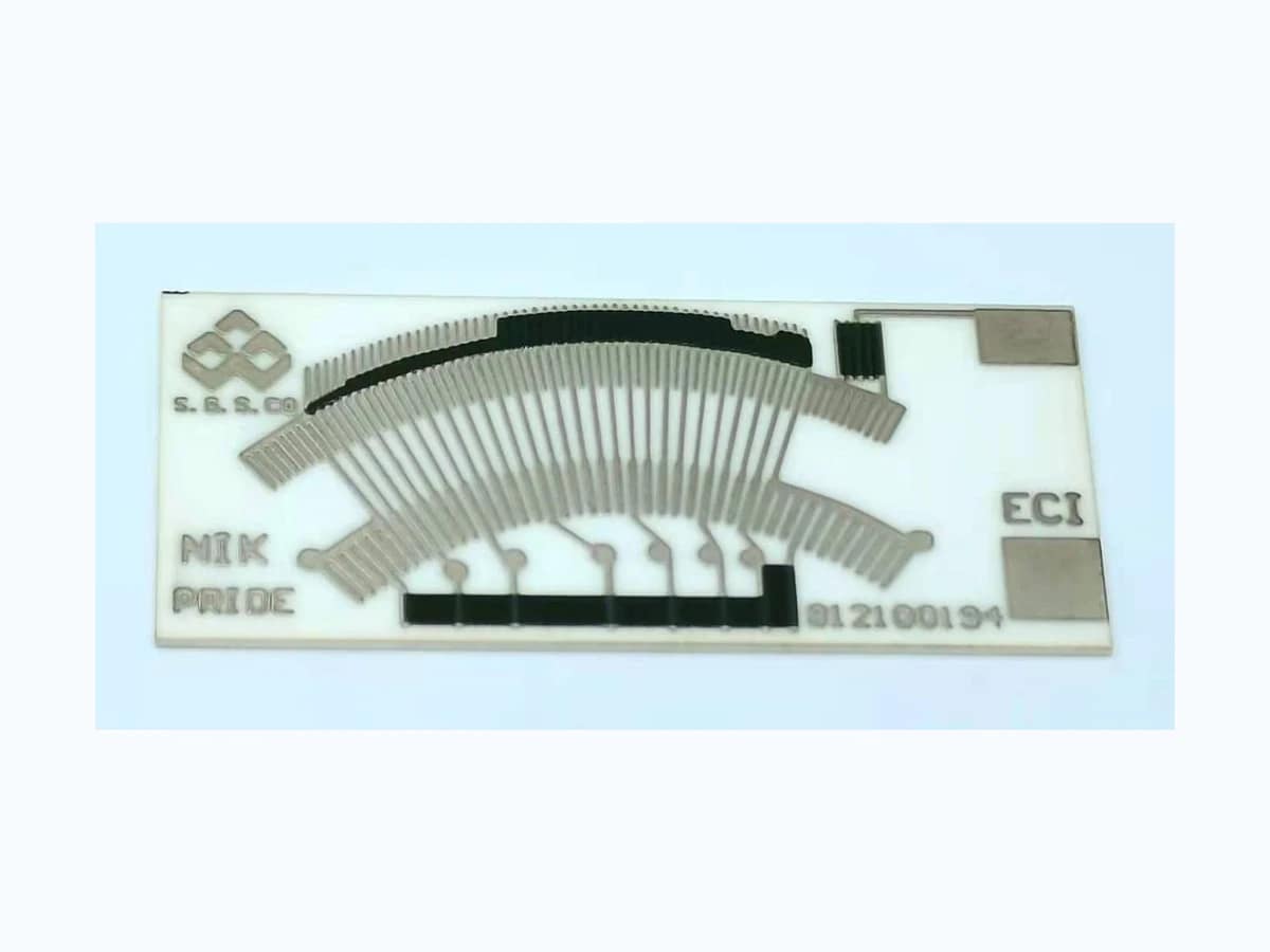 Complete linear position sensor resistor card with fan-shaped printed geometry