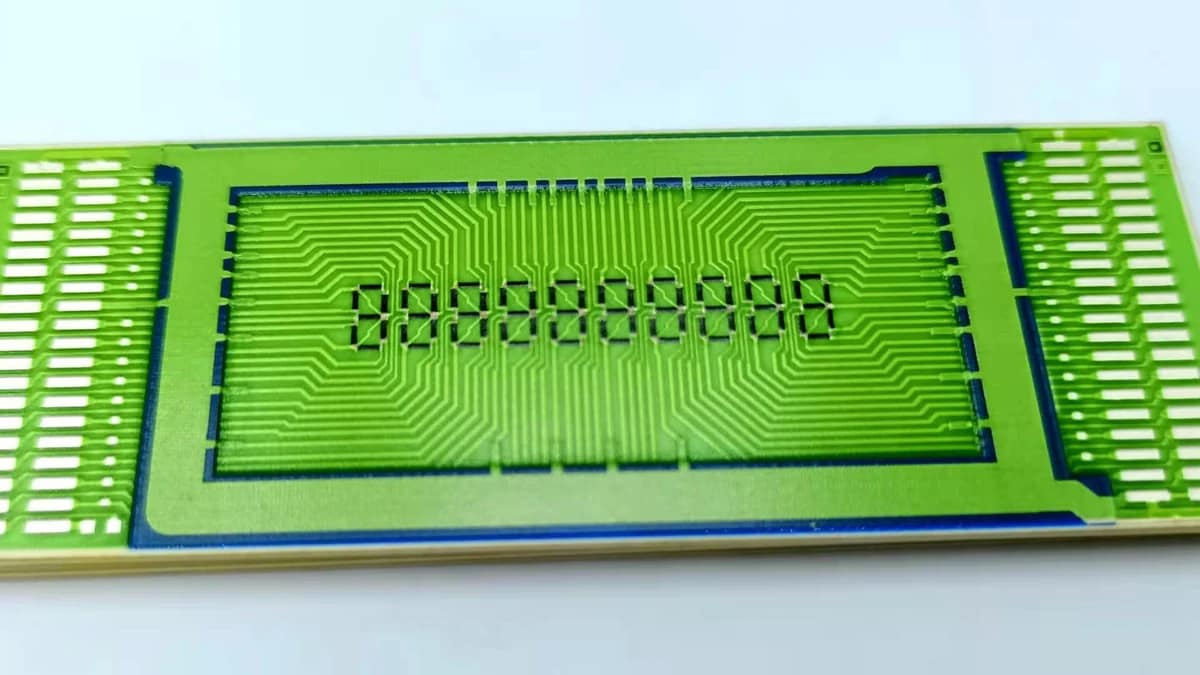 Low-angle product view showing the terminal-pad areas and thin rigid edge