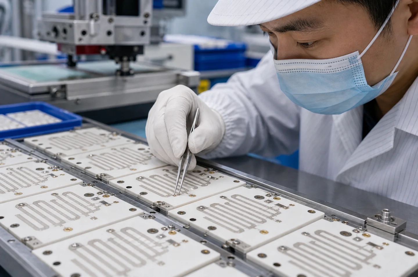 Printed thick film resistor tracks on alumina ceramic substrates