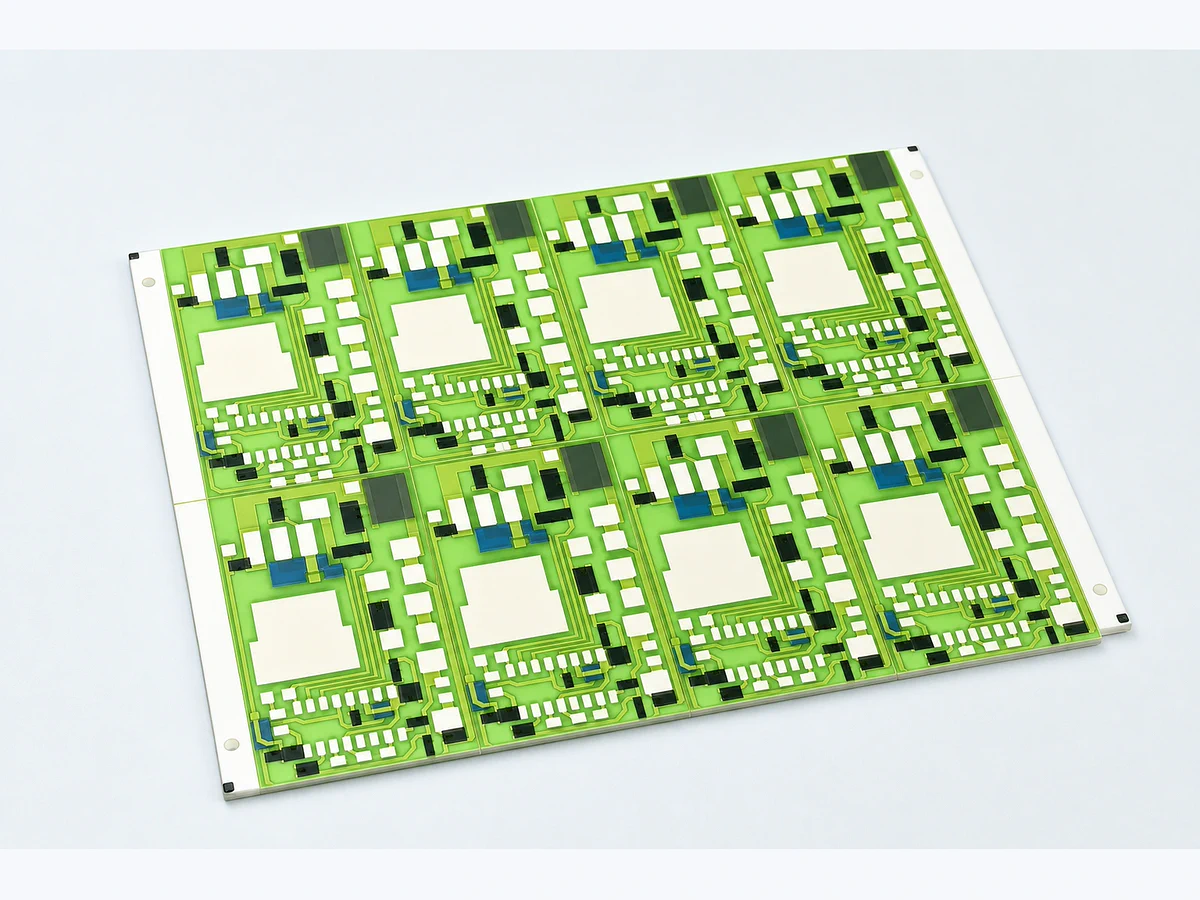 Actual alumina thick film circuit panel showing printed conductor, resistor, and protected functional regions
