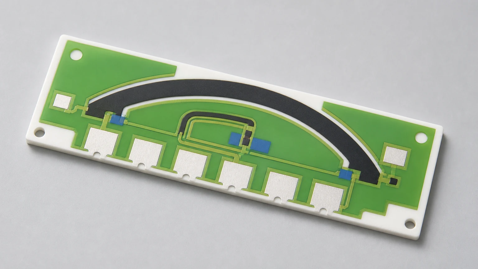 Application illustration of a generic alumina thick film sensor resistor element with curved printed track