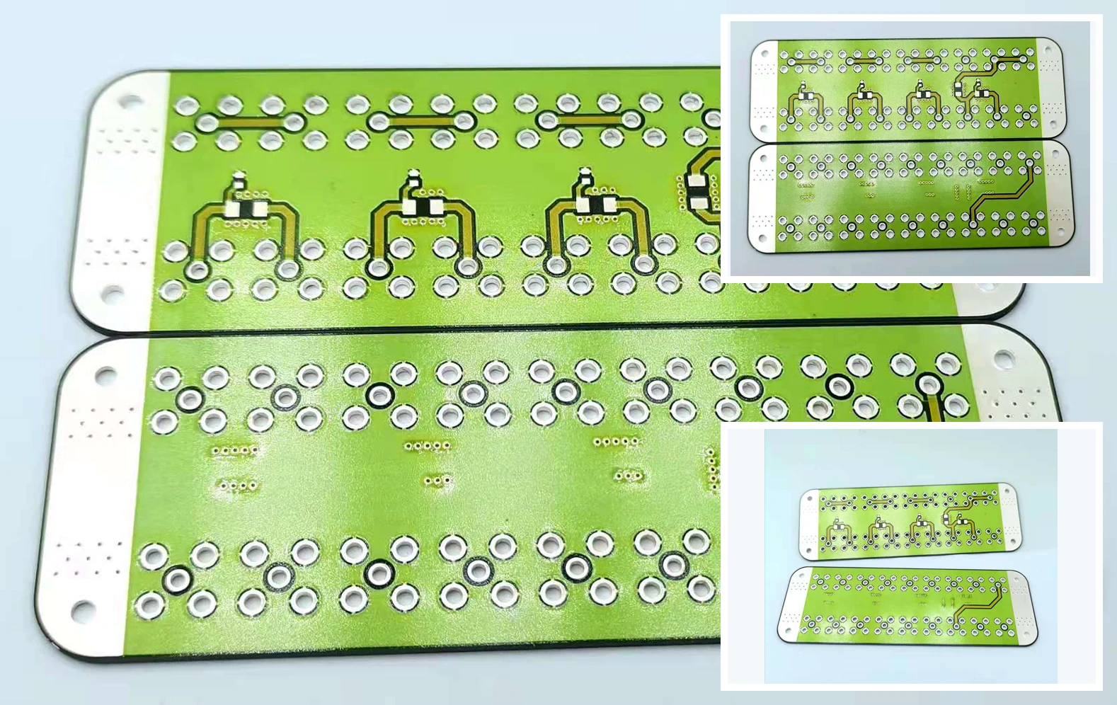 Contact sheet derived from three supplied photographs of a real perforated two-sided alumina thick film circuit