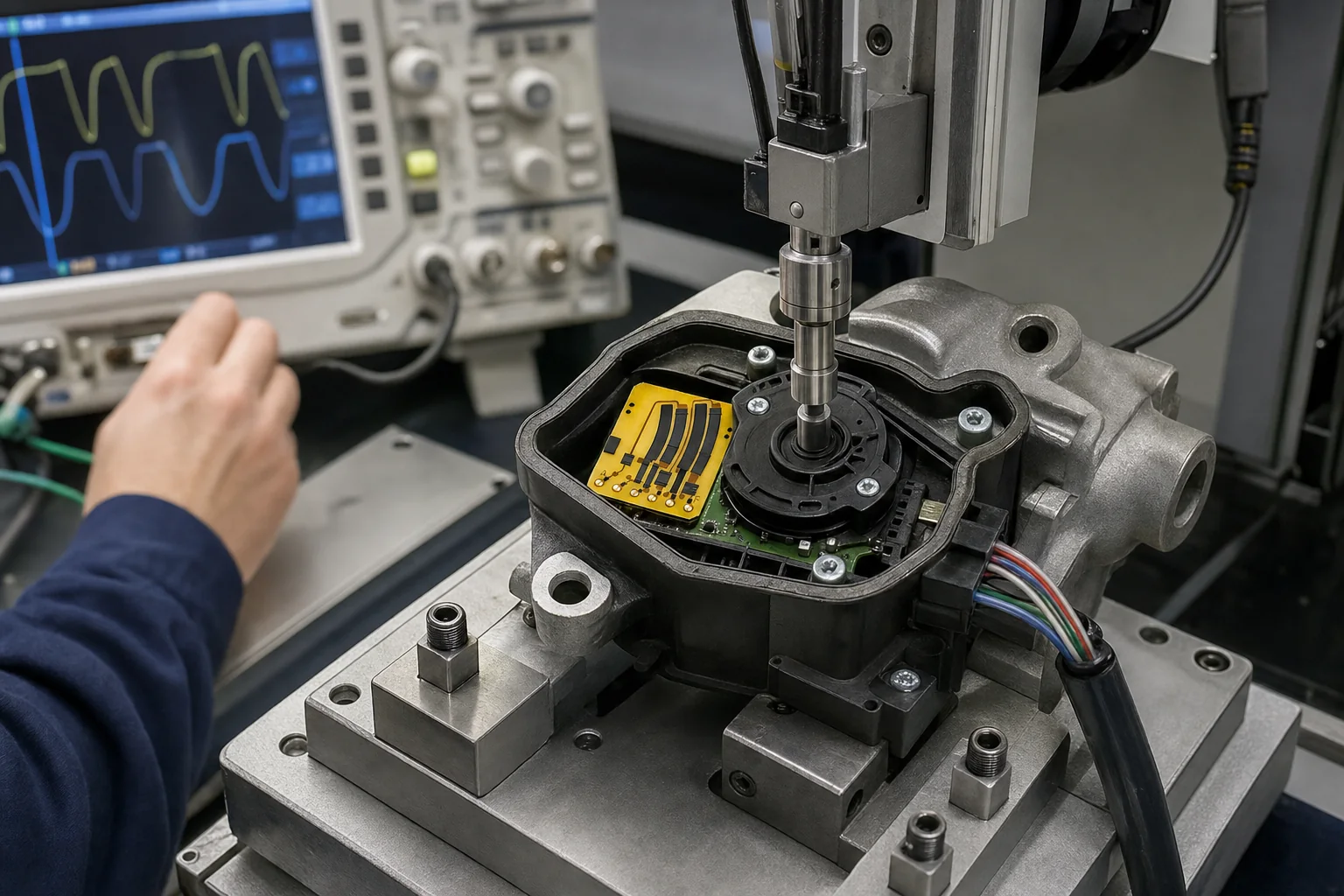 Throttle position sensor thick film element on an end-of-line calibration fixture