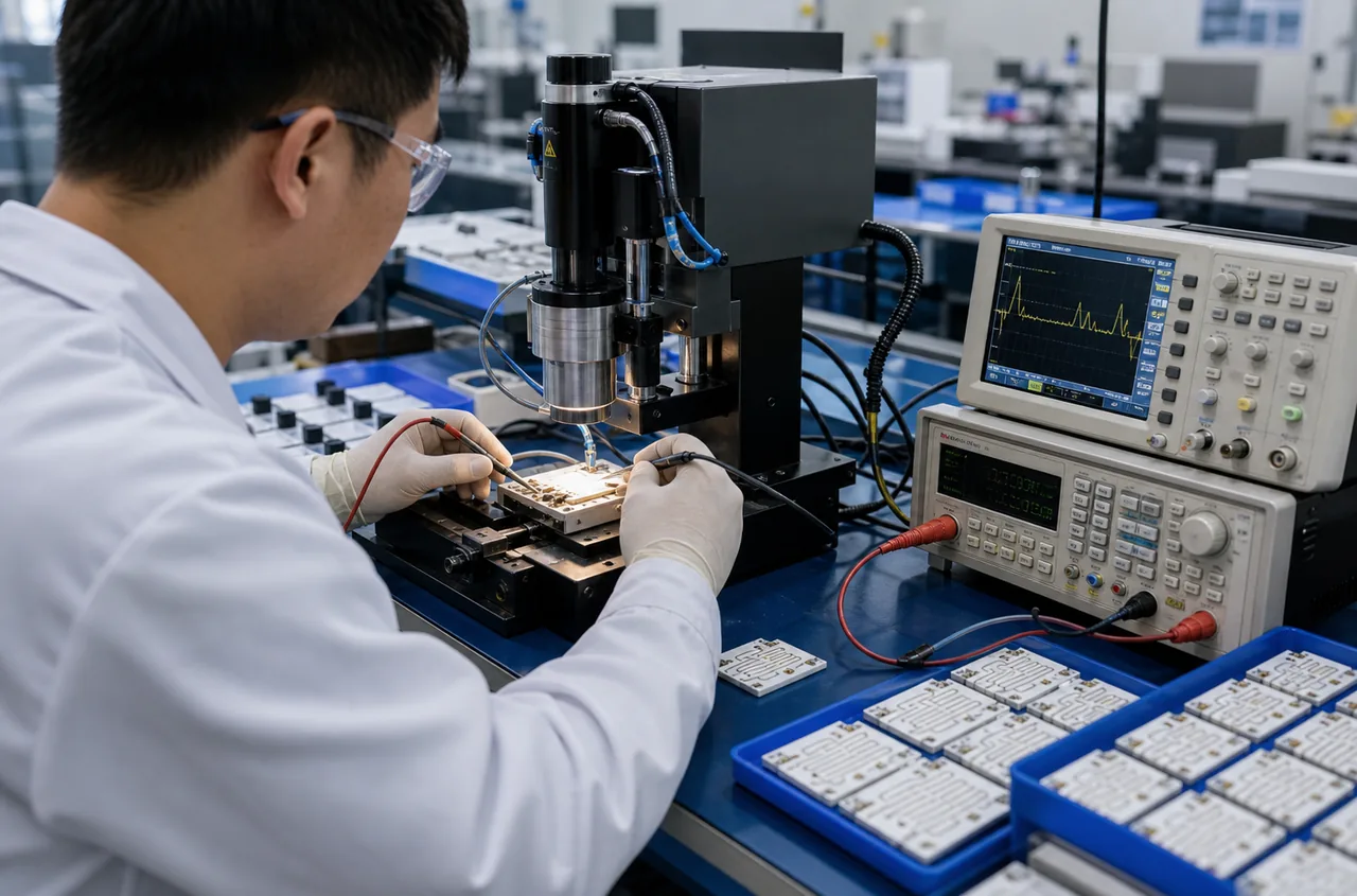 Laser trimming and electrical testing for thick film resistor circuits