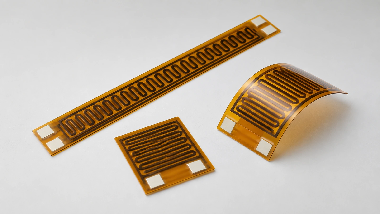 Printed heater traces and connection pads on flexible film