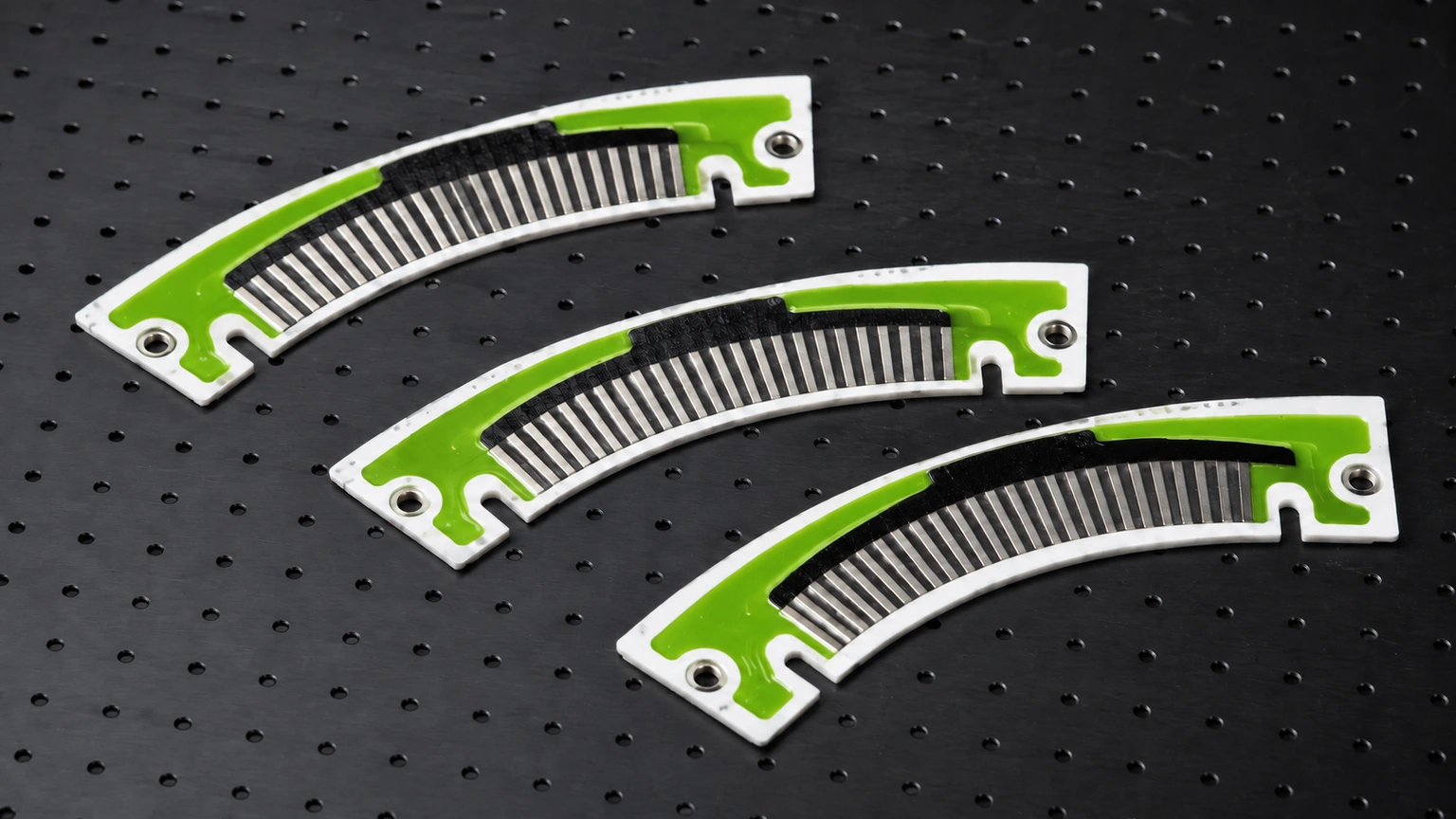 High-resolution industrial engineering scene showing fuel level cards in a clean thick-film ceramic circuit context.
