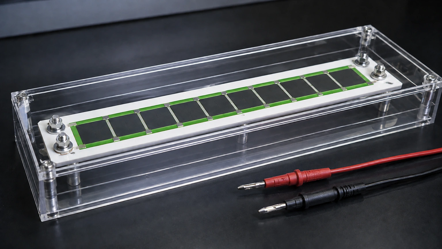 High-resolution industrial engineering scene showing high voltage divider in a clean thick-film ceramic circuit context.