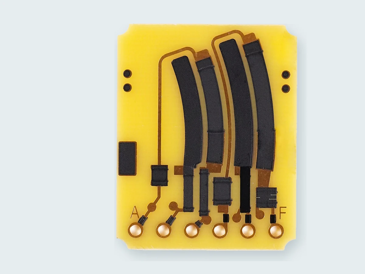 Controlled text-free hero crop of the supplied printed carbon resistor PCB board form