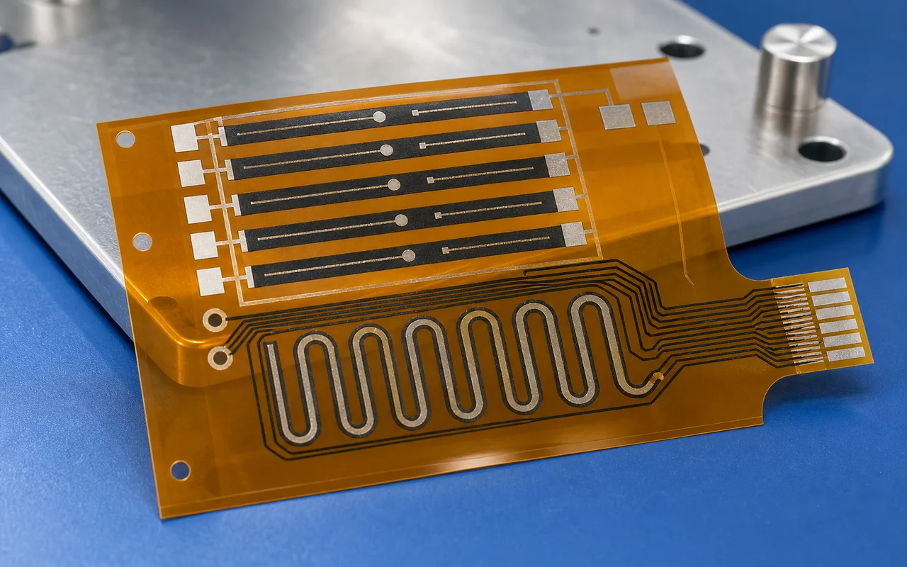 PI flexible thick film circuit with printed carbon resistor and silver pads