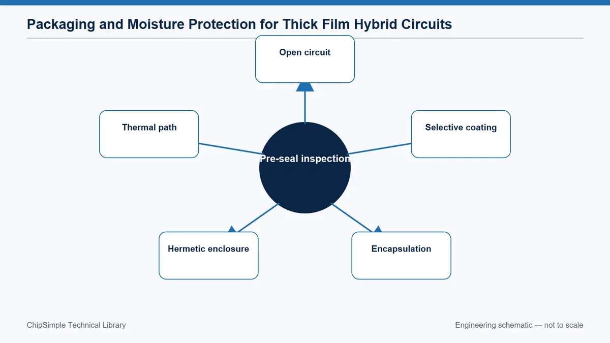 Protection hierarchy from open ceramic circuit to coating, potting and hermetic enclosure.
