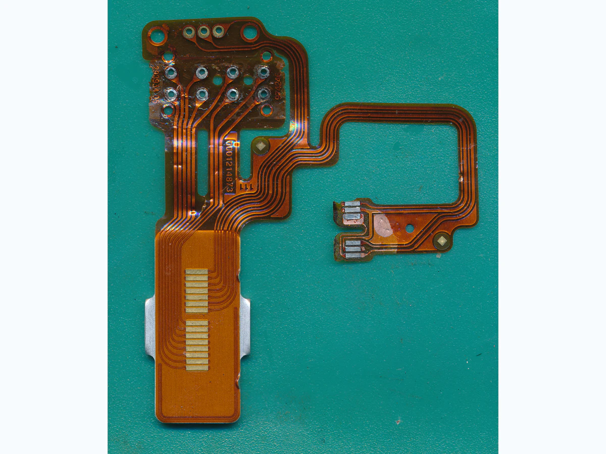 Real polymer thick film circuit showing printed silver conductors on a flexible substrate