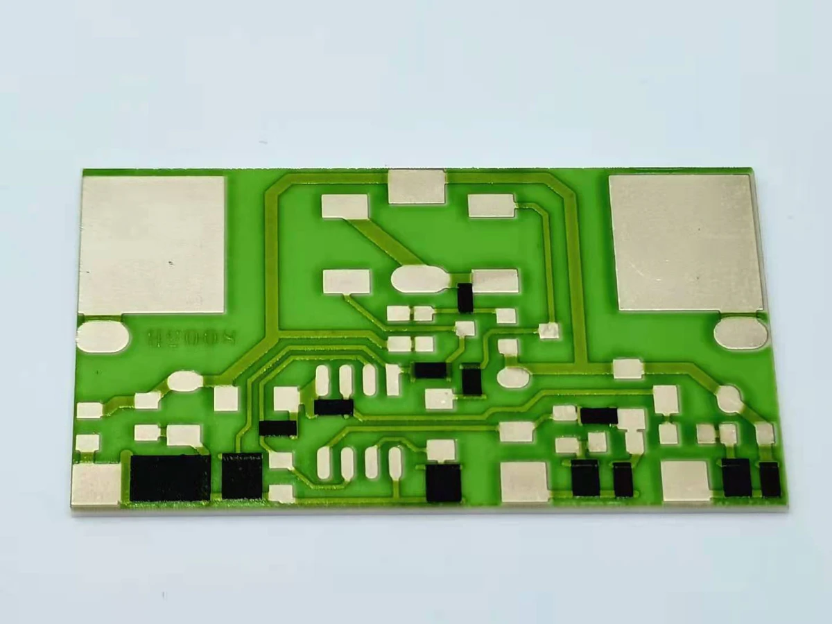 Controlled detail crop of a verified thick film resistor array showing printed elements, conductor routing, and terminal regions