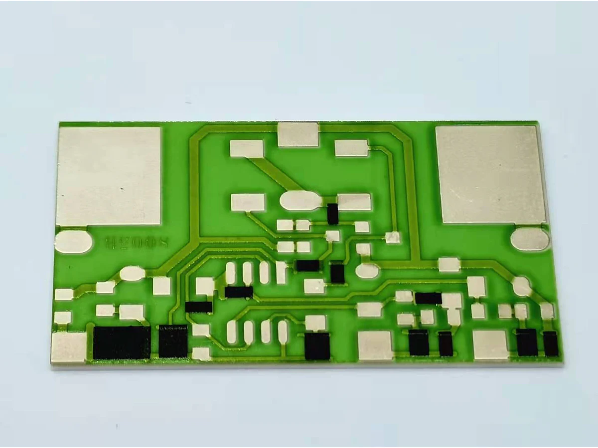 Real alumina thick film resistor-array samples showing printed conductors and resistor elements
