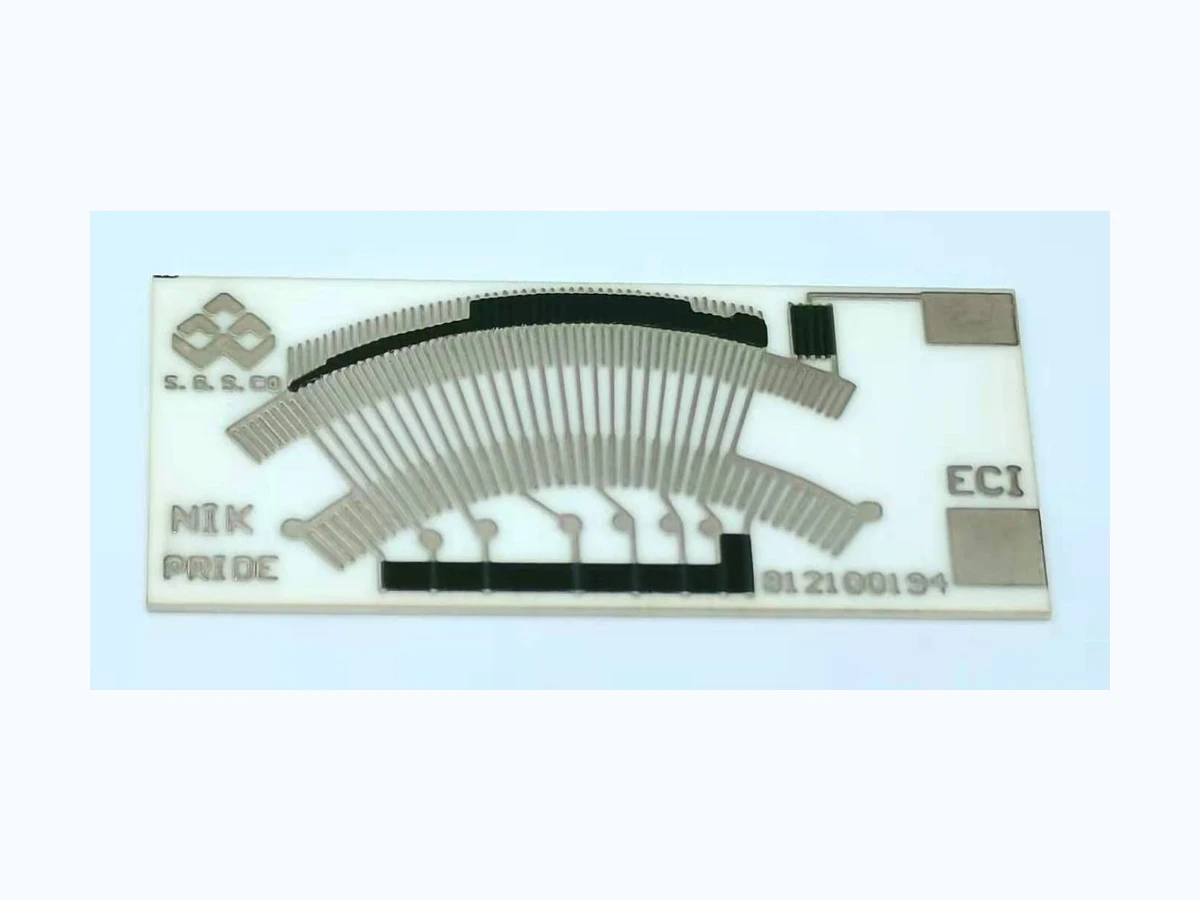 Complete linear position sensor resistor card with fan-shaped printed geometry