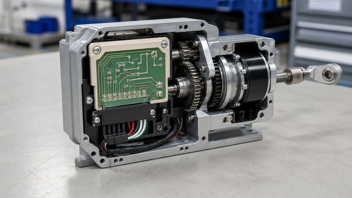 Generated application illustration of a generic ceramic circuit mounted inside a compact electromechanical actuator