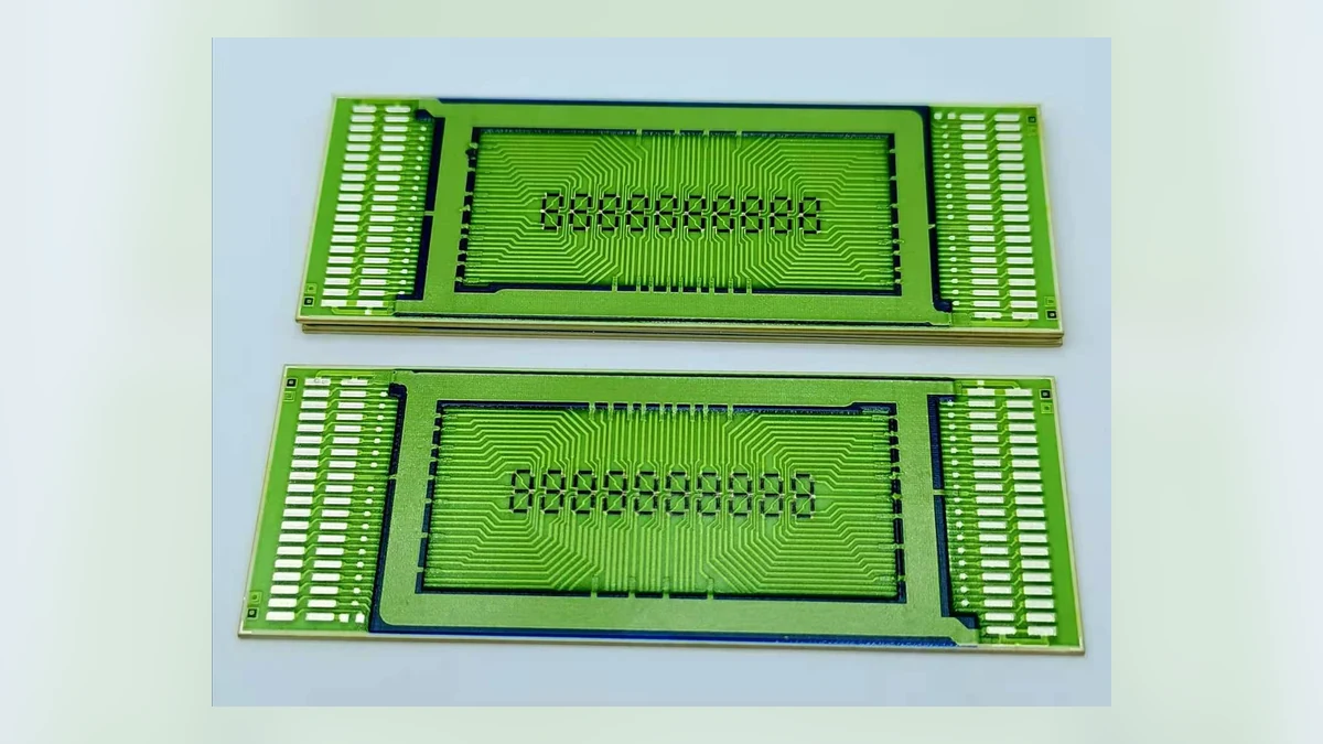 Real multilayer thick film ceramic circuit samples shown as a paired set