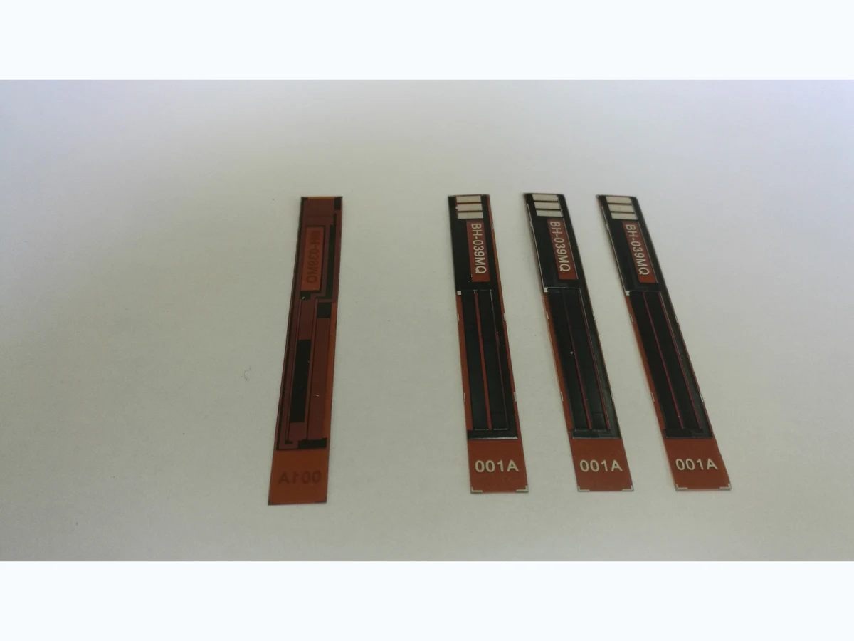 Real polyimide flexible position-sensor circuit with printed conductive and resistive tracks